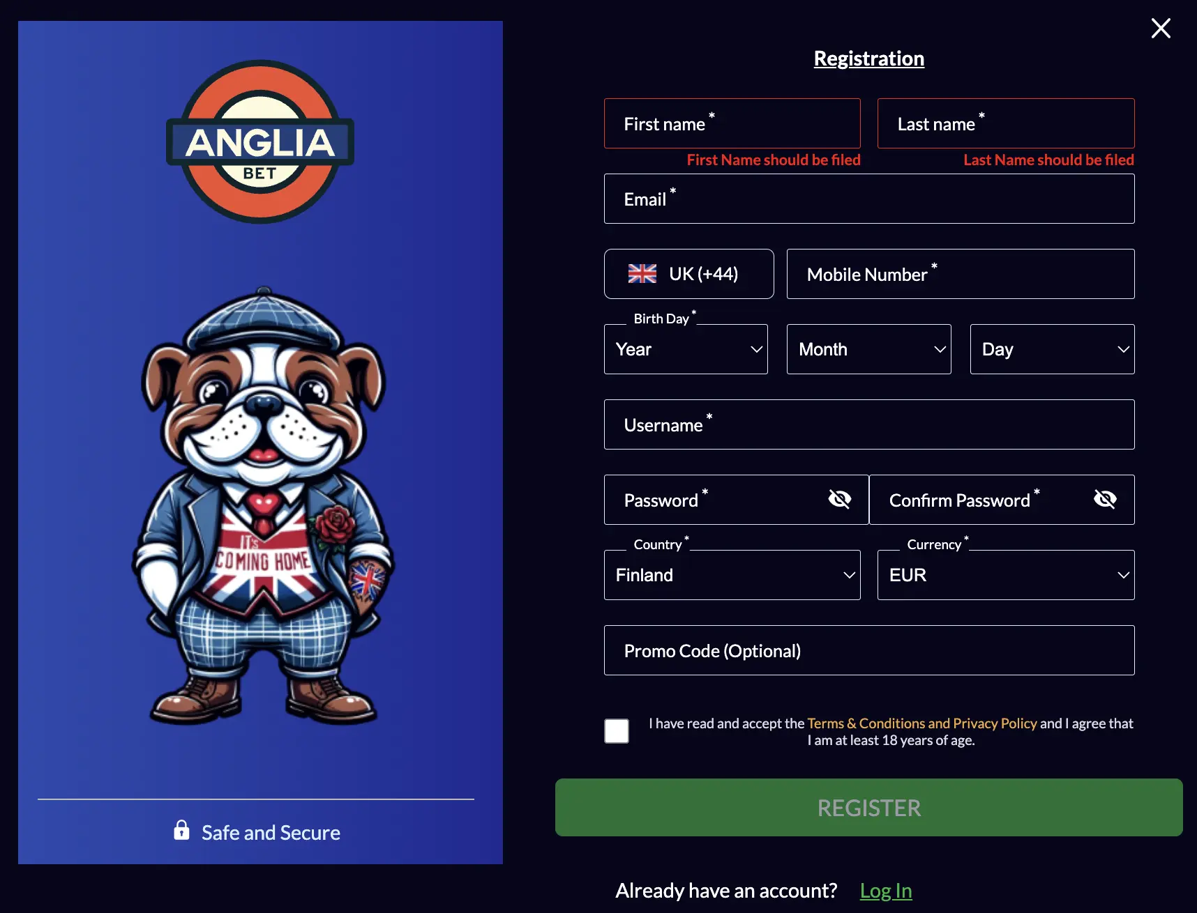 Angliabet registration